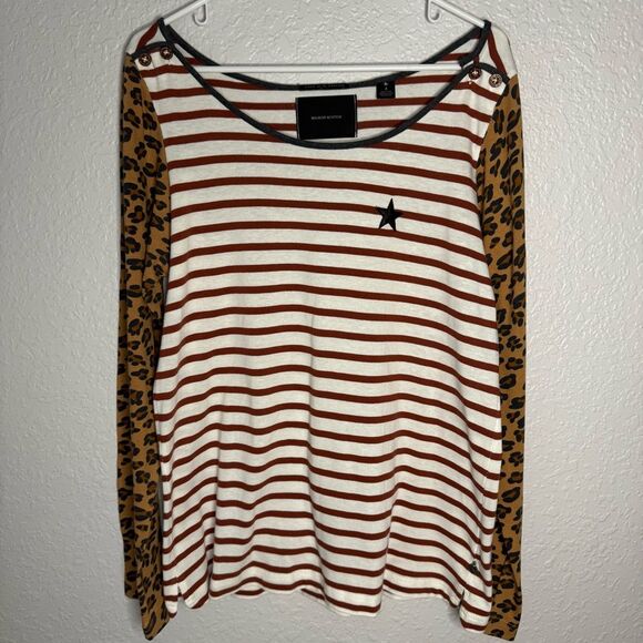Maison Scotch Star de la Saison Tee Long Sleeve Cheetah Print Star Size 3 L? - Picture 1 of 8